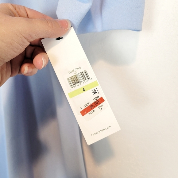 NWT Calvin Klein Pleated Shift 3/4 Sleeve Ruched A-Line Dress Blue Serene - Picture 10 of 11